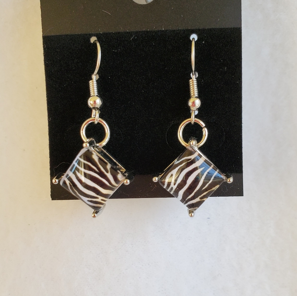 Womens zebra print hook earrings